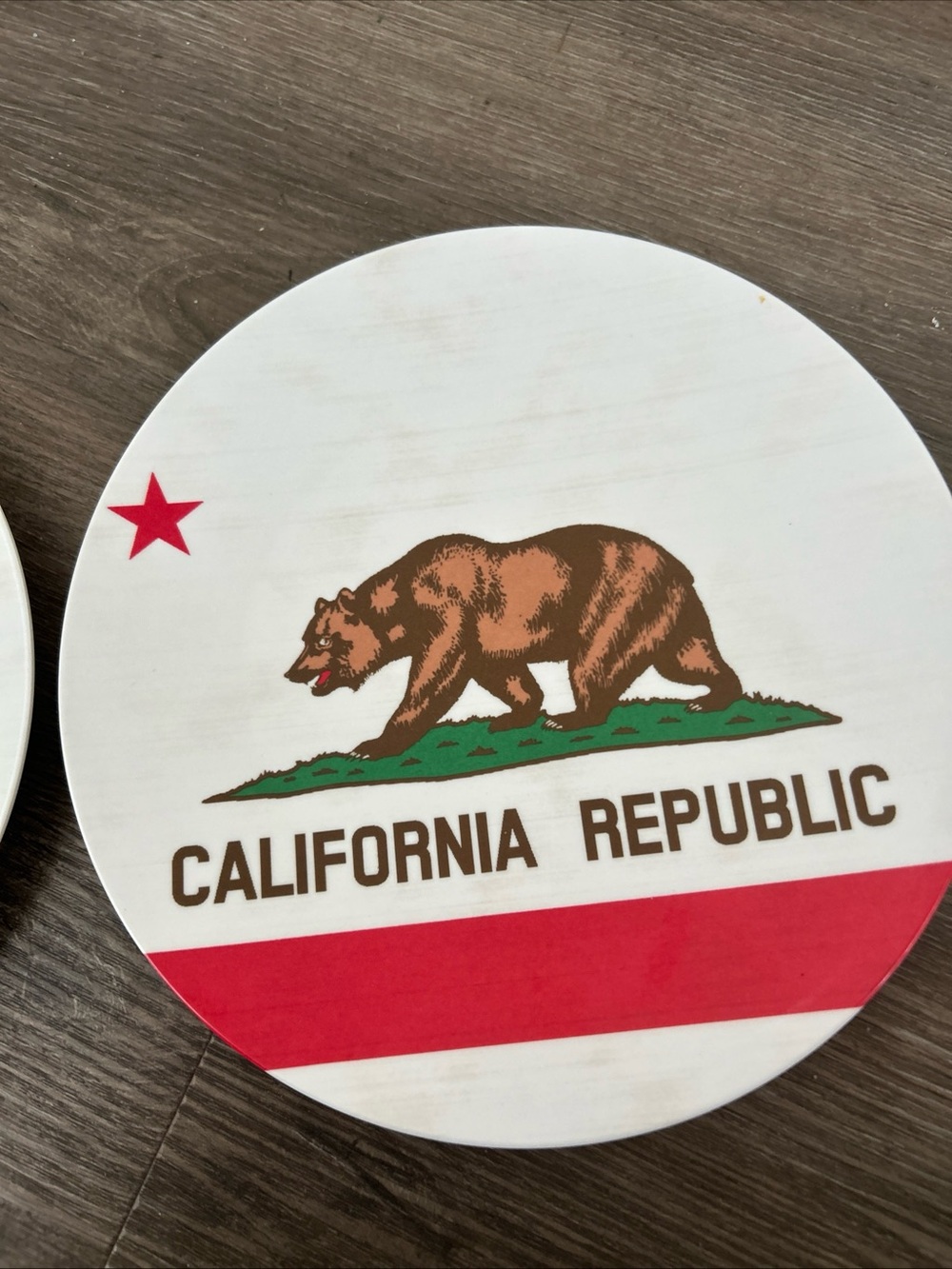 Patriotic Red, White and Blue California Republic Bear Round Plates New unused
